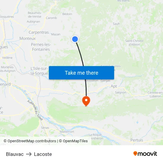 Blauvac to Lacoste map