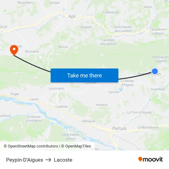Peypin-D'Aigues to Lacoste map
