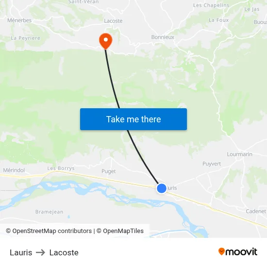 Lauris to Lacoste map