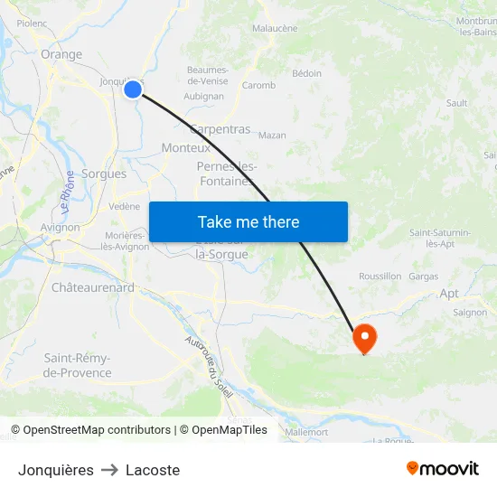 Jonquières to Lacoste map