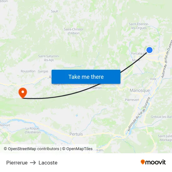 Pierrerue to Lacoste map