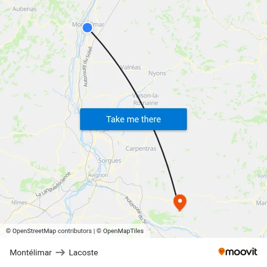 Montélimar to Lacoste map