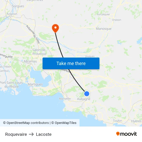 Roquevaire to Lacoste map
