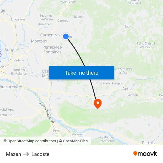 Mazan to Lacoste map