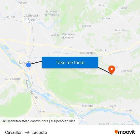 Cavaillon to Lacoste map