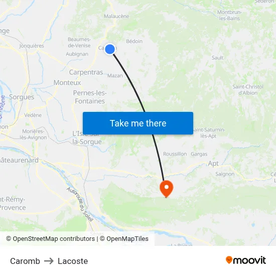 Caromb to Lacoste map