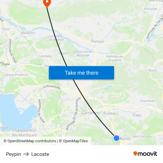 Peypin to Lacoste map