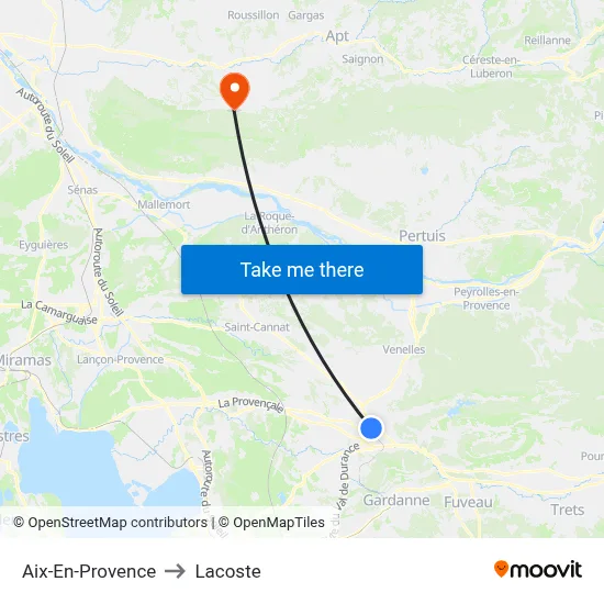 Aix-En-Provence to Lacoste map