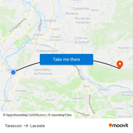 Tarascon to Lacoste map