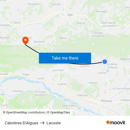 Cabrières-D'Aigues to Lacoste map