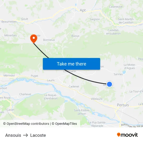 Ansouis to Lacoste map