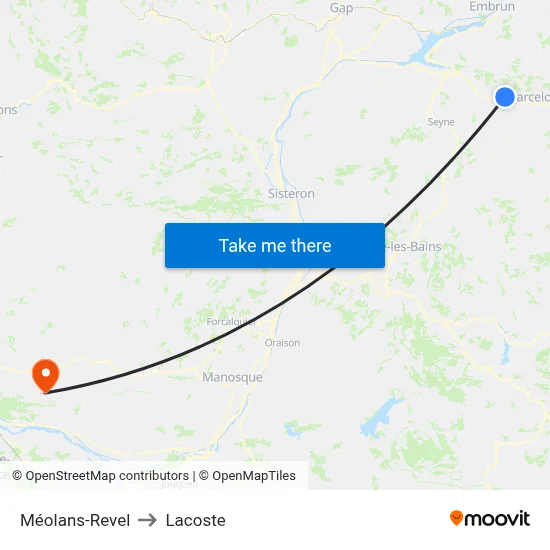 Méolans-Revel to Lacoste map