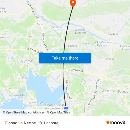 Gignac-La-Nerthe to Lacoste map