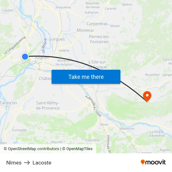 Nîmes to Lacoste map