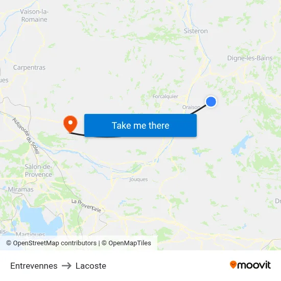 Entrevennes to Lacoste map