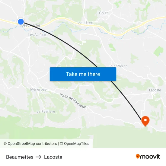 Beaumettes to Lacoste map