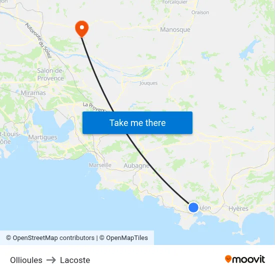Ollioules to Lacoste map