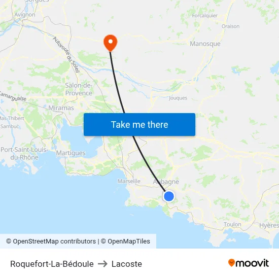 Roquefort-La-Bédoule to Lacoste map