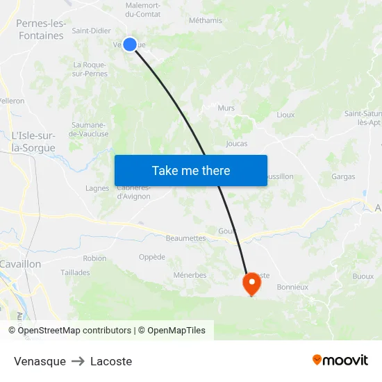 Venasque to Lacoste map