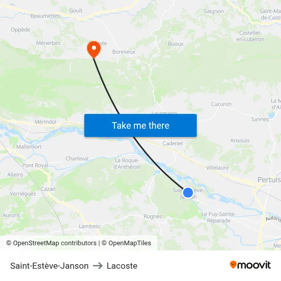 Saint-Estève-Janson to Lacoste map