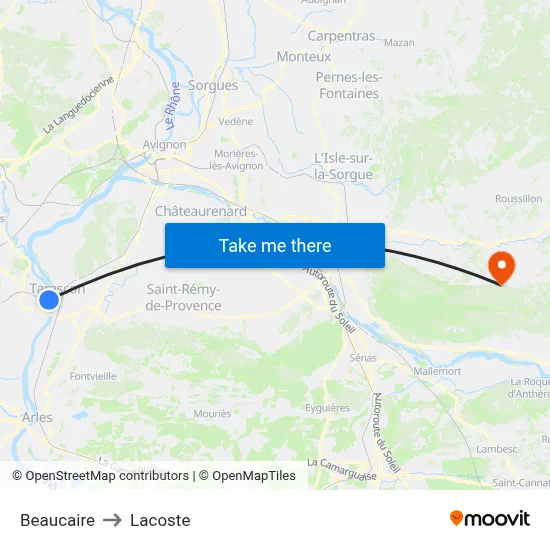 Beaucaire to Lacoste map