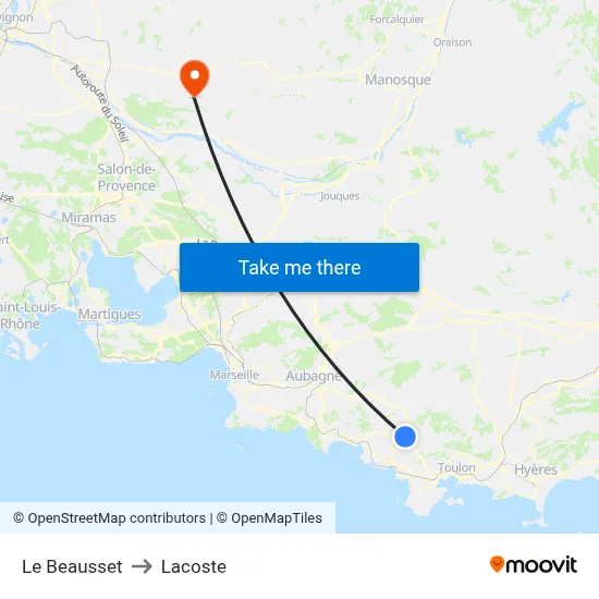 Le Beausset to Lacoste map