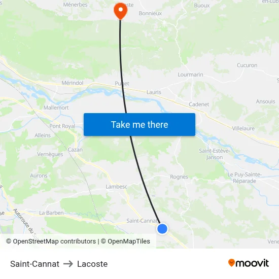 Saint-Cannat to Lacoste map
