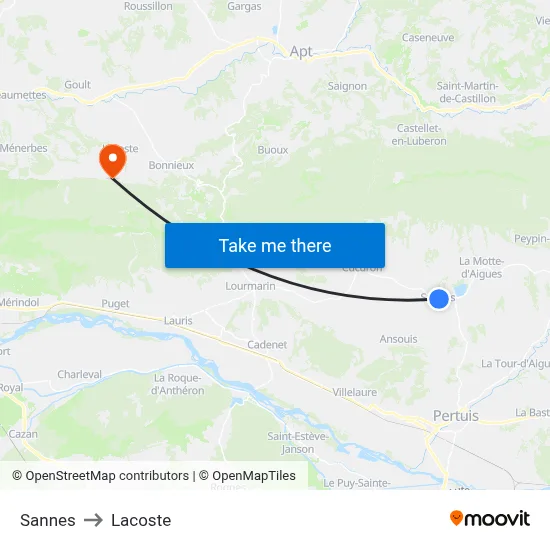 Sannes to Lacoste map