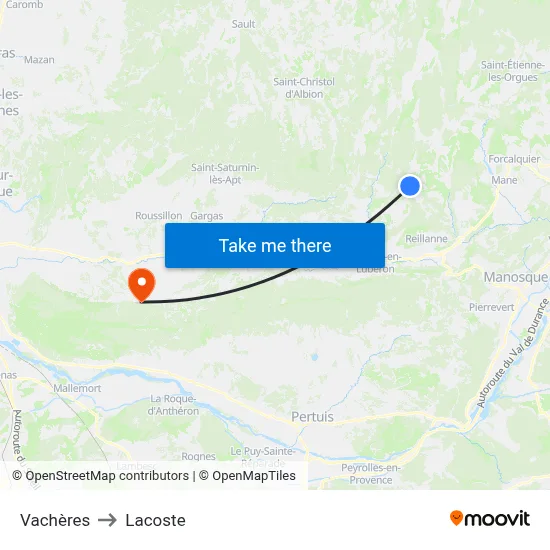 Vachères to Lacoste map