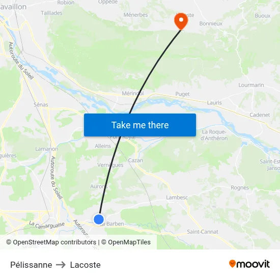 Pélissanne to Lacoste map
