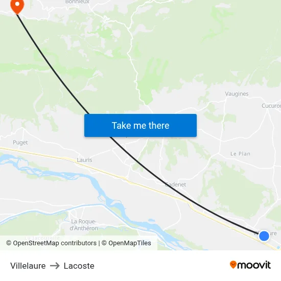 Villelaure to Lacoste map