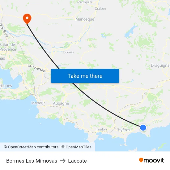 Bormes-Les-Mimosas to Lacoste map