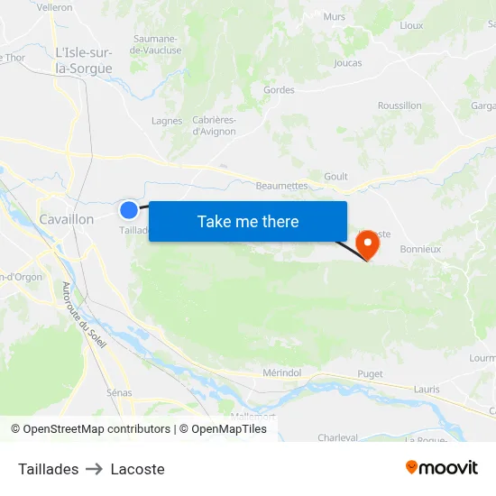 Taillades to Lacoste map