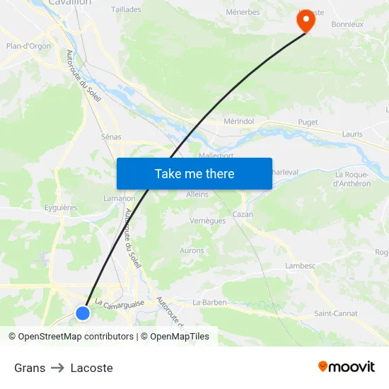 Grans to Lacoste map