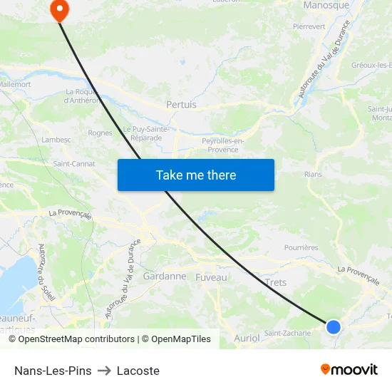 Nans-Les-Pins to Lacoste map