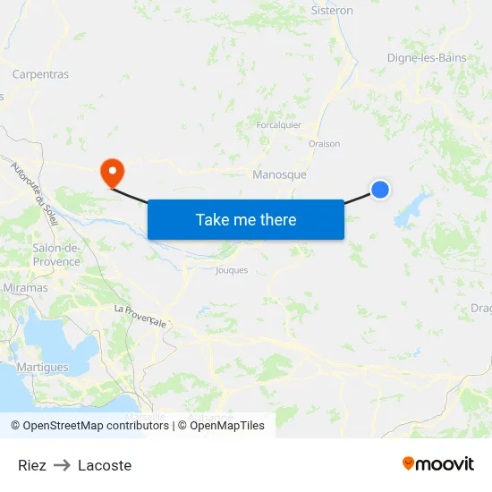Riez to Lacoste map
