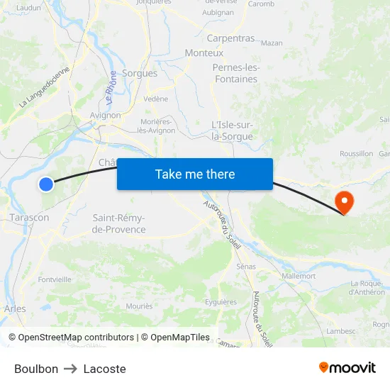 Boulbon to Lacoste map