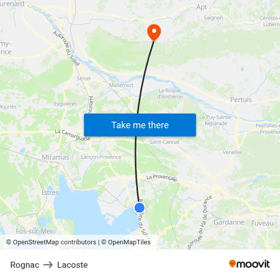 Rognac to Lacoste map