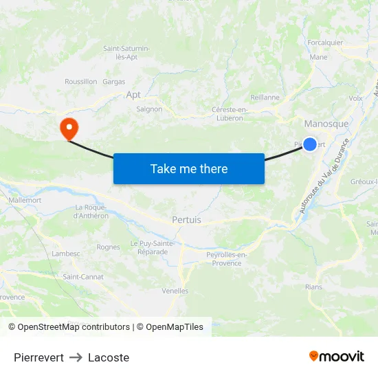 Pierrevert to Lacoste map