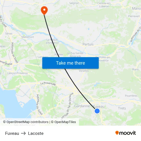 Fuveau to Lacoste map