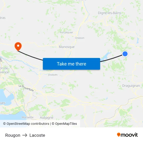 Rougon to Lacoste map