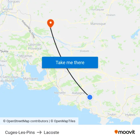 Cuges-Les-Pins to Lacoste map