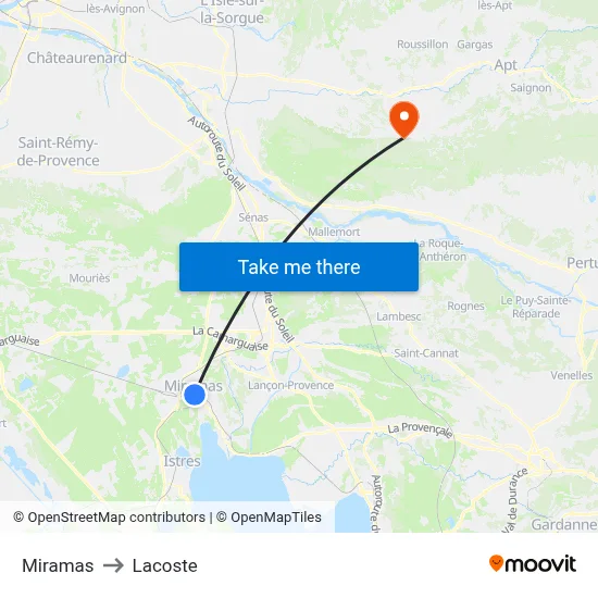 Miramas to Lacoste map