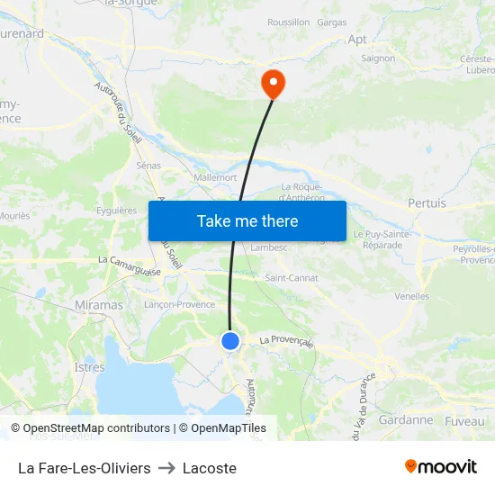 La Fare-Les-Oliviers to Lacoste map