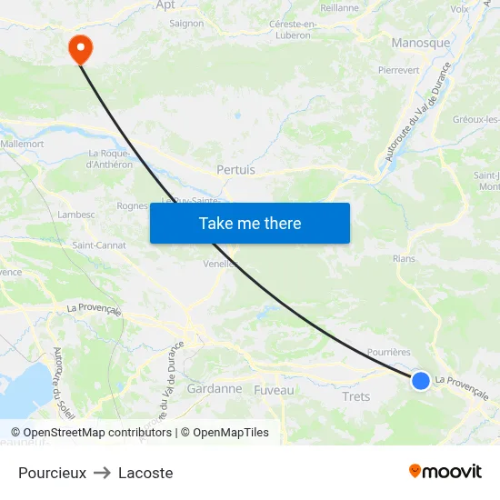 Pourcieux to Lacoste map