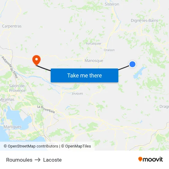 Roumoules to Lacoste map