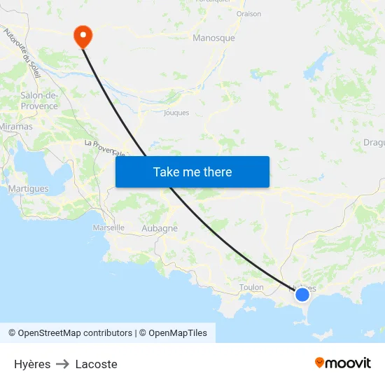 Hyères to Lacoste map