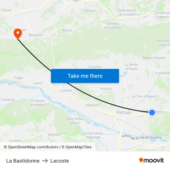 La Bastidonne to Lacoste map