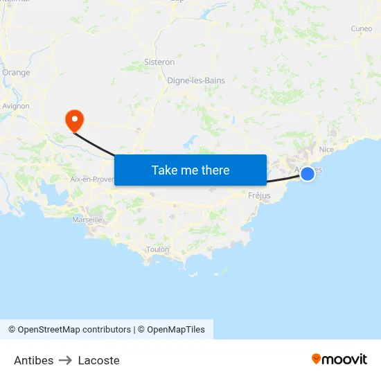 Antibes to Lacoste map