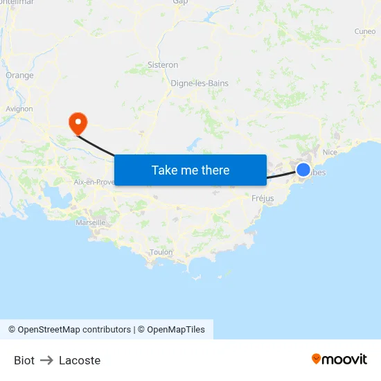 Biot to Lacoste map